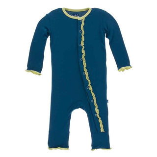 Solid Bamboo Muffin Ruffle Coverall (Snaps) - Peacock with Willow Baby & Toddler Sleepwear