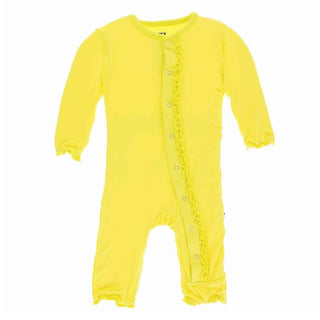 Solid Bamboo Muffin Ruffle Coverall with Snaps - Banana Baby & Toddler Sleepwear