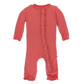 Solid Bamboo Muffin Ruffle Coverall with Snaps - English Rose Baby & Toddler Sleepwear