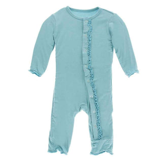 Solid Bamboo Muffin Ruffle Coverall with Snaps - Glacier Baby & Toddler Sleepwear