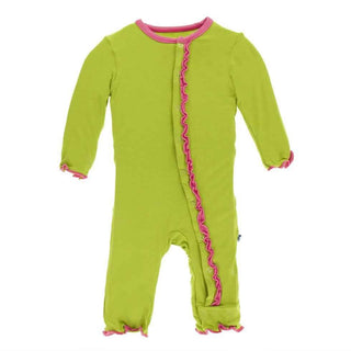 KicKee Pants Solid Muffin Ruffle Coverall with Snaps - Meadow with Flamingo