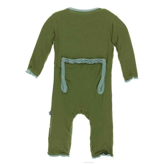 Solid Bamboo Muffin Ruffle Coverall with Snaps - Moss with Shore KicKee Pants