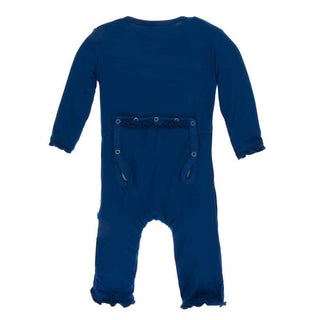 Solid Bamboo Muffin Ruffle Coverall with Snaps - Navy Baby & Toddler Sleepwear