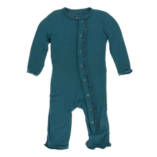 Solid Bamboo Muffin Ruffle Coverall with Snaps - Oasis KicKee Pants