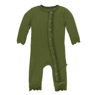 Solid Bamboo Muffin Ruffle Coverall with Snaps - Pesto Baby & Toddler Sleepwear