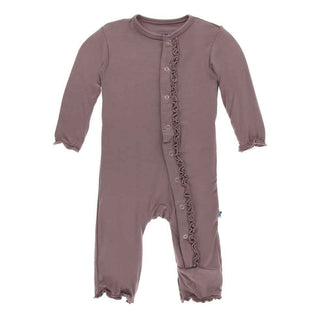 Solid Bamboo Muffin Ruffle Coverall with Snaps - Raisin Baby & Toddler Sleepwear