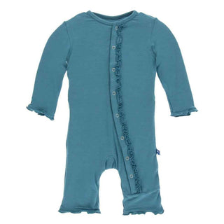 Solid Bamboo Muffin Ruffle Coverall with Snaps - Seagrass KicKee Pants