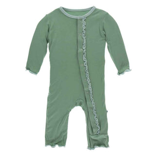 Solid Bamboo Muffin Ruffle Coverall with Snaps - Shore with Spring Sky KicKee Pants