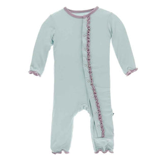 Solid Bamboo Muffin Ruffle Coverall with Snaps - Spring Sky with Sweet Pea Baby & Toddler Sleepwear