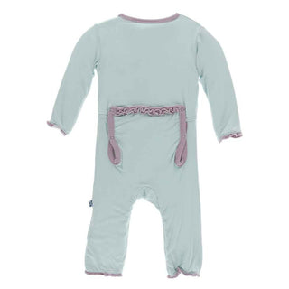 Solid Bamboo Muffin Ruffle Coverall with Snaps - Spring Sky with Sweet Pea KicKee Pants