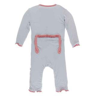 Solid Bamboo Muffin Ruffle Coverall with Zipper - Dew with Strawberry KicKee Pants