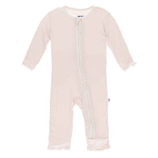 Solid Bamboo Muffin Ruffle Coverall with Zipper EH - Macaroon with Natural KicKee Pants