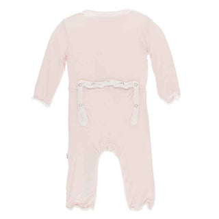 Solid Bamboo Muffin Ruffle Coverall with Zipper EH - Macaroon with Natural KicKee Pants