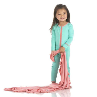 Solid Bamboo Muffin Ruffle Coverall with Zipper - Glass with Strawberry KicKee Pants