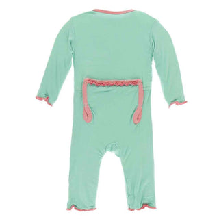 Solid Bamboo Muffin Ruffle Coverall with Zipper - Glass with Strawberry KicKee Pants