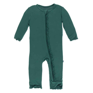 KicKee Pants Solid Muffin Ruffle Coverall with Zipper - Ivy