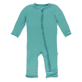 Solid Bamboo Muffin Ruffle Coverall with Zipper - Neptune KicKee Pants