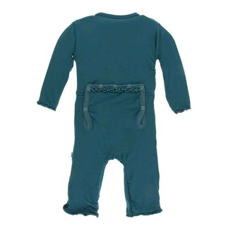 Solid Bamboo Muffin Ruffle Coverall with Zipper - Oasis KicKee Pants