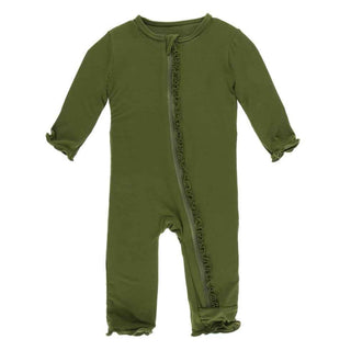 Solid Bamboo Muffin Ruffle Coverall with Zipper - Pesto KicKee Pants