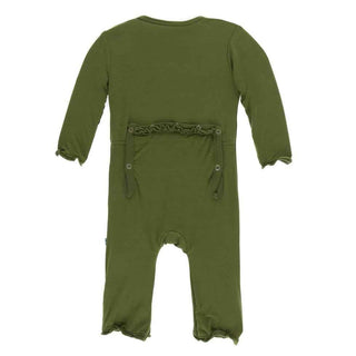 Solid Bamboo Muffin Ruffle Coverall with Zipper - Pesto KicKee Pants