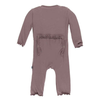 KicKee Pants Solid Muffin Ruffle Coverall with Zipper - Raisin