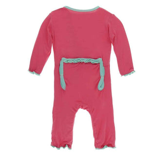 Solid Bamboo Muffin Ruffle Coverall with Zipper - Red Ginger with Glass KicKee Pants