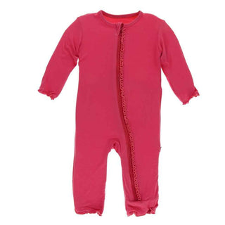 Solid Bamboo Muffin Ruffle Coverall with Zipper - Red Ginger KicKee Pants