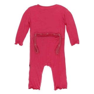 Solid Bamboo Muffin Ruffle Coverall with Zipper - Red Ginger KicKee Pants