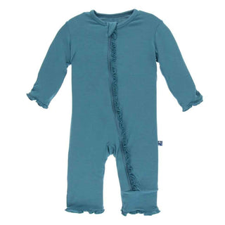 Solid Bamboo Muffin Ruffle Coverall with Zipper - Seagrass KicKee Pants