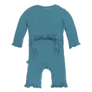 Solid Bamboo Muffin Ruffle Coverall with Zipper - Seagrass KicKee Pants