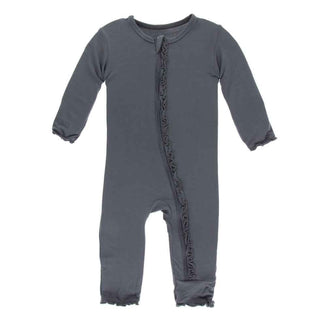 Solid Bamboo Muffin Ruffle Coverall with Zipper - Stone KicKee Pants