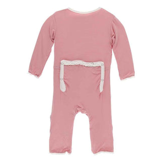 Solid Bamboo Muffin Ruffle Coverall with Zipper - Strawberry with Natural KicKee Pants