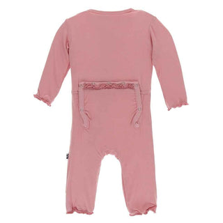 KicKee Pants Solid Muffin Ruffle Coverall with Zipper - Strawberry