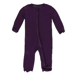 Solid Bamboo Muffin Ruffle Coverall with Zipper - Wine Grapes KicKee Pants