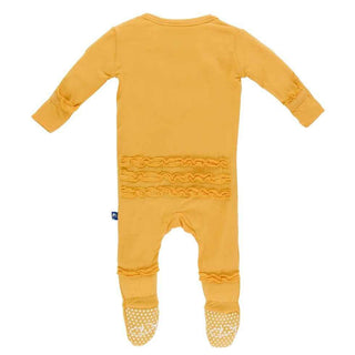 Solid Bamboo Muffin Ruffle Footie with Snaps, Fuzzy Bee KicKee Pants