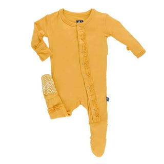 Solid Bamboo Muffin Ruffle Footie with Snaps, Fuzzy Bee KicKee Pants