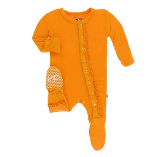 Solid Bamboo Muffin Ruffle Footie with Snaps - Apricot KicKee Pants