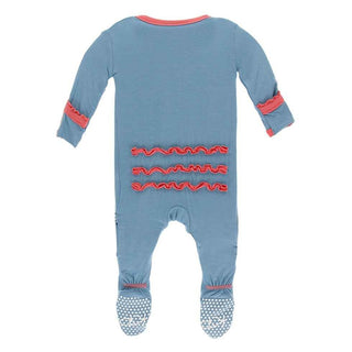 Solid Bamboo Muffin Ruffle Footie with Snaps - Blue Moon with English Rose Baby & Toddler Sleepwear