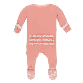 Solid Bamboo Muffin Ruffle Footie with Snaps - Blush with Macaroon Baby & Toddler Sleepwear