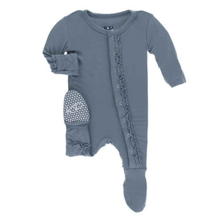 Solid Bamboo Muffin Ruffle Footie with Snaps - Dusty Sky Baby & Toddler Sleepwear