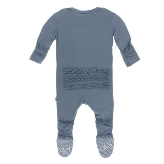 Solid Bamboo Muffin Ruffle Footie with Snaps - Dusty Sky Baby & Toddler Sleepwear