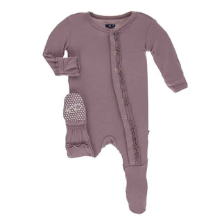 Solid Bamboo Muffin Ruffle Footie with Snaps - Elderberry Baby & Toddler Sleepwear