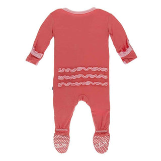 Solid Bamboo Muffin Ruffle Footie with Snaps - English Rose with Lotus KicKee Pants