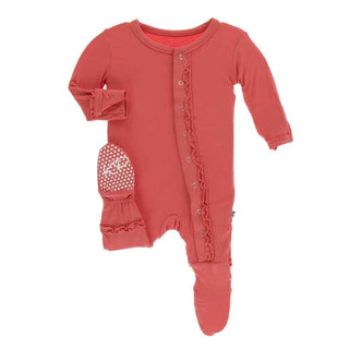 Solid Bamboo Muffin Ruffle Footie with Snaps - English Rose Baby & Toddler Sleepwear