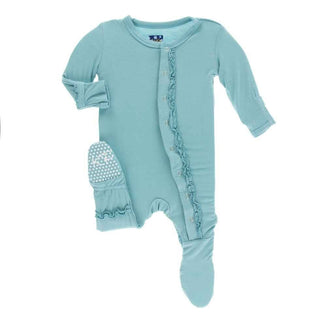 Solid Bamboo Muffin Ruffle Footie with Snaps - Glacier KicKee Pants