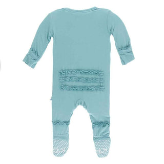 Solid Bamboo Muffin Ruffle Footie with Snaps - Glacier KicKee Pants