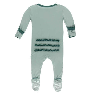 Solid Bamboo Muffin Ruffle Footie with Snaps - Jade with Ivy KicKee Pants