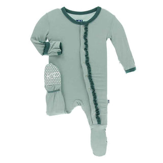 Solid Bamboo Muffin Ruffle Footie with Snaps - Jade with Ivy KicKee Pants