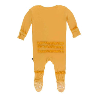 Solid Bamboo Muffin Ruffle Footie with Snaps - Marigold Baby & Toddler Sleepwear