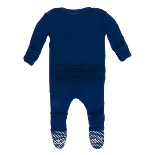 Solid Bamboo Muffin Ruffle Footie with Snaps - Navy Baby & Toddler Sleepwear